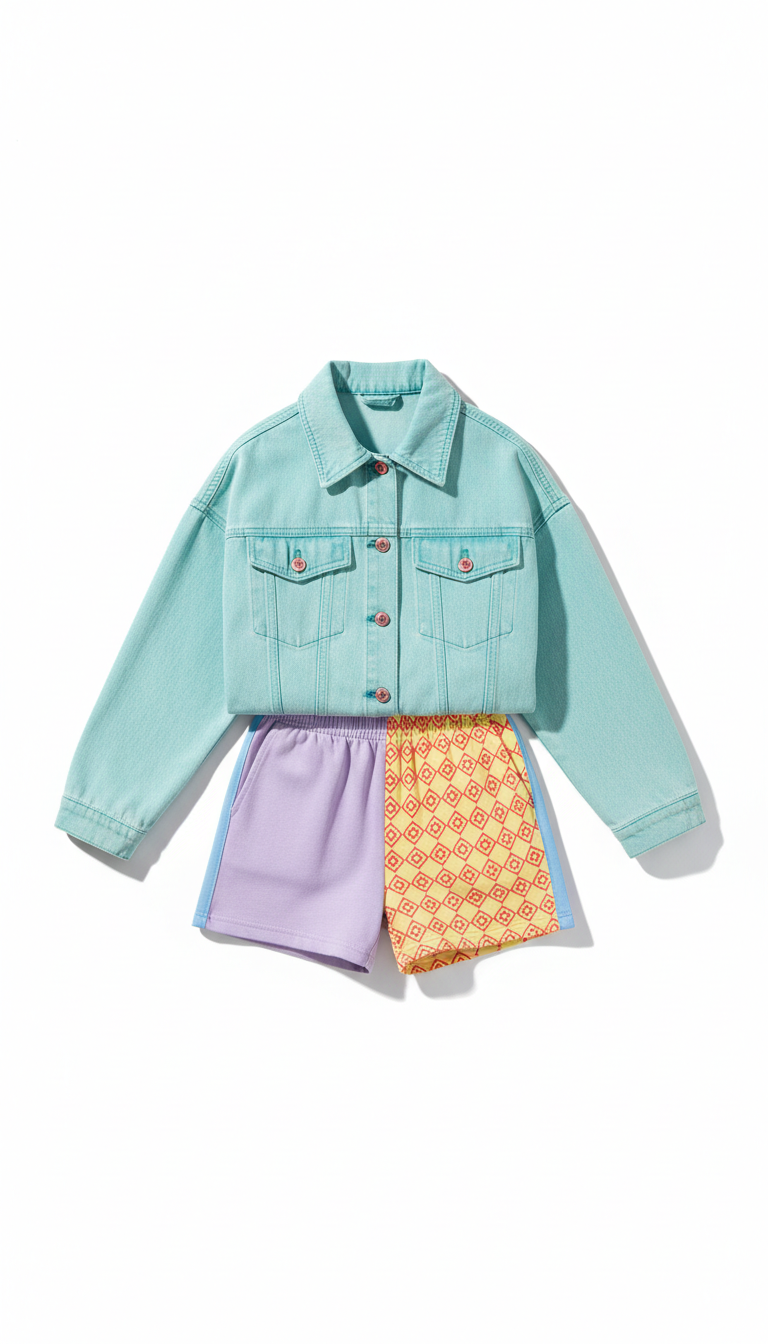 Aqua Pop denim jacket and cotton shorts