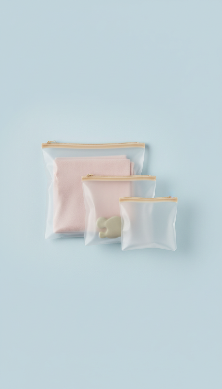 Minimalist clear pouch packaging set