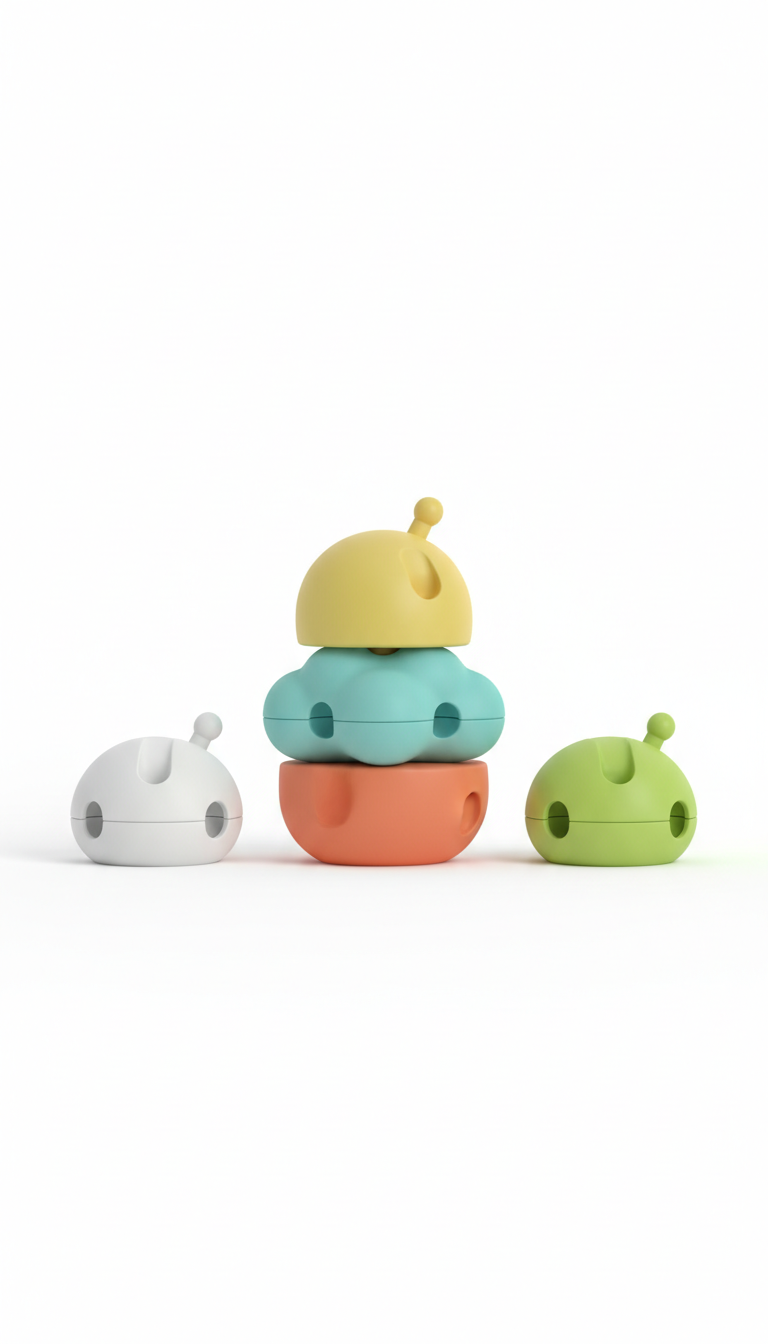 Stackable toy trio with tactile shapes